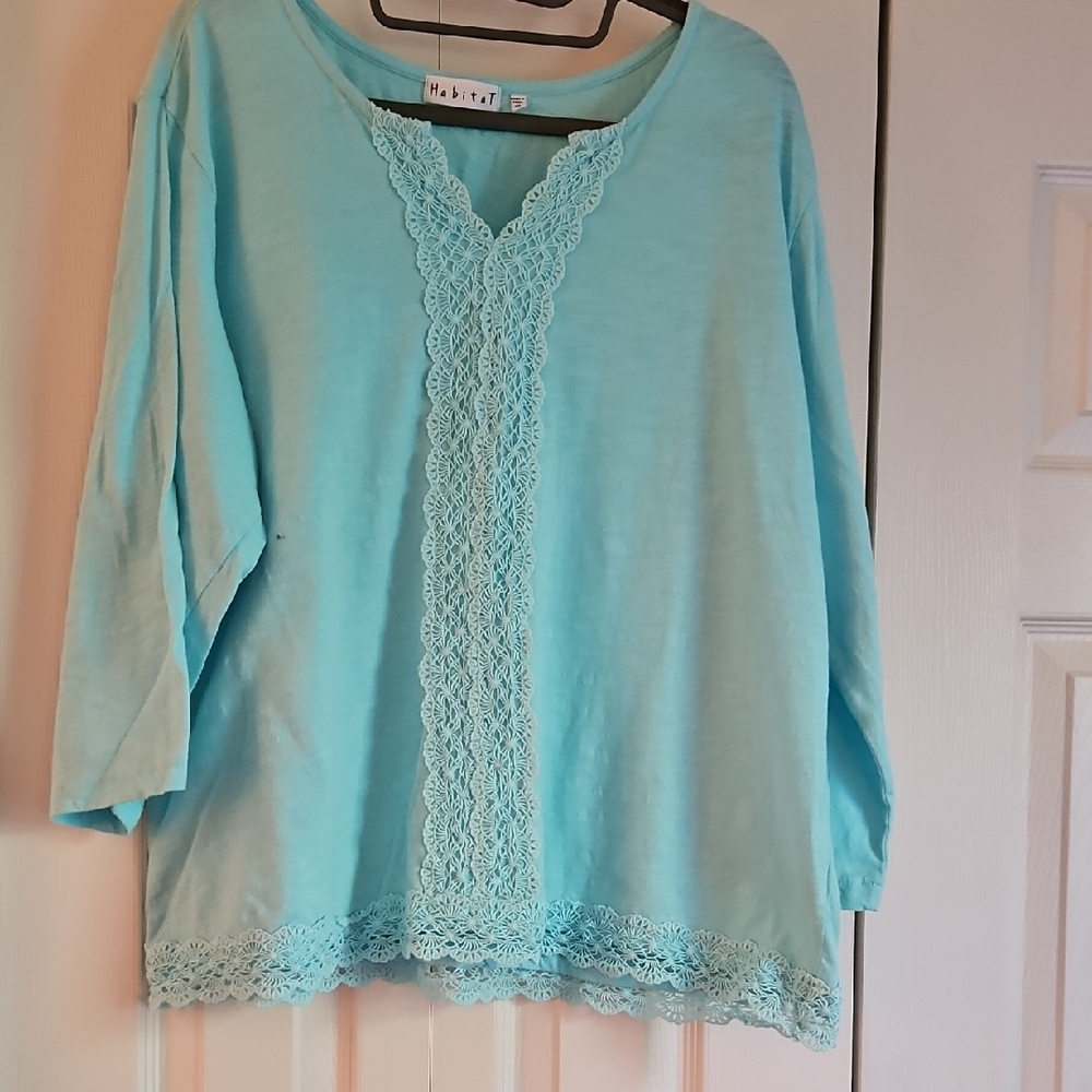 Habitat Turquoise Boxy Top with Lace Trim